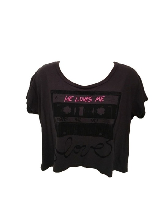Stranded Tops - STRANDED Dark Gray Crop Tee "He Loves Me" Tee (S)